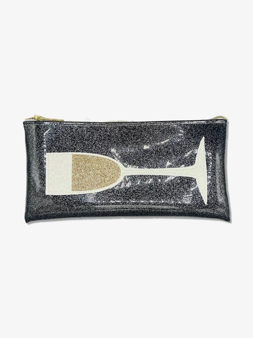 Glitter Champagne Glass Zip Pouch/clutch  - Black & Gold